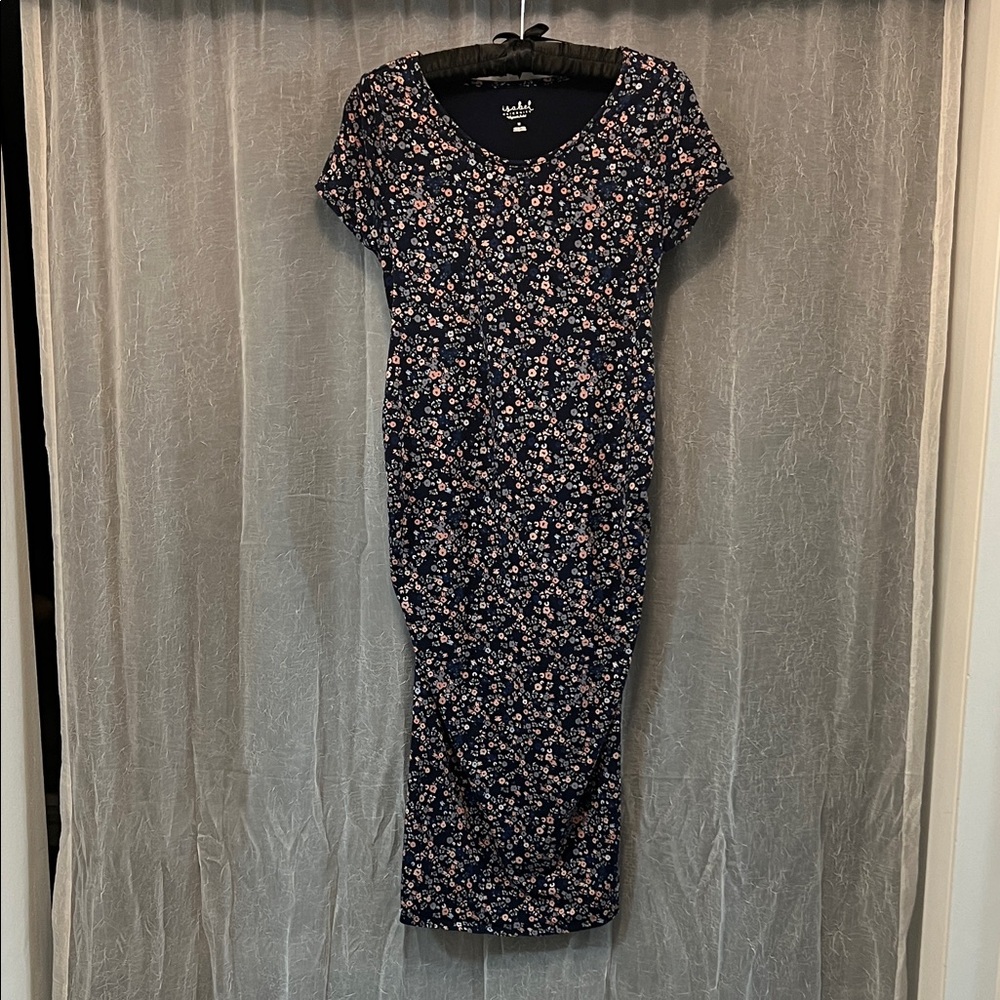 Isabel Maternity Navy Floral Midi Dress